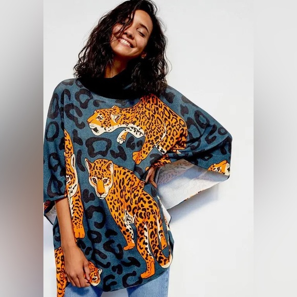 Conditions Apply Sweaters - Conditions Apply Anthropologie Leopard Print Pullover Poncho Top